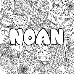 Coloriage pr&eacute;nom NOAN - d&eacute;cor Mandala fruits