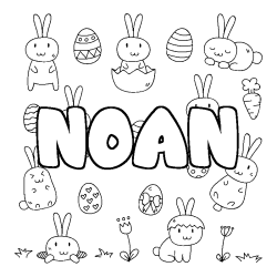 Coloriage pr&eacute;nom NOAN - d&eacute;cor Paques