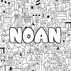 Coloriage prénom NOAN - décor Ville