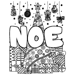 Coloriage NOE - d&eacute;cor Sapin et Cadeaux