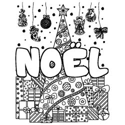 Coloriage NO&Euml;L - d&eacute;cor Sapin et Cadeaux