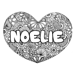 Coloriage prénom NOELIE - décor Mandala coeur