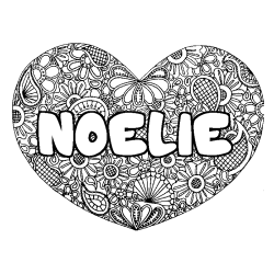 Coloriage pr&eacute;nom NOELIE - d&eacute;cor Mandala coeur