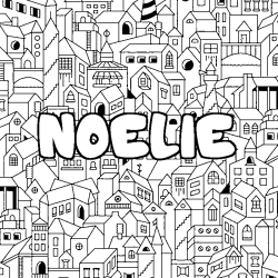 Coloriage prénom NOELIE - décor Ville