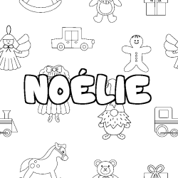 Coloriage prénom NOÉLIE - décor Jouets