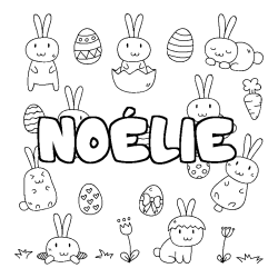 Coloriage pr&eacute;nom NO&Eacute;LIE - d&eacute;cor Paques
