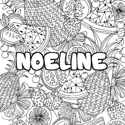 Coloriage pr&eacute;nom NOELINE - d&eacute;cor Mandala fruits