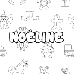 Coloriage pr&eacute;nom NO&Eacute;LINE - d&eacute;cor Jouets