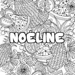 Coloriage pr&eacute;nom NO&Eacute;LINE - d&eacute;cor Mandala fruits
