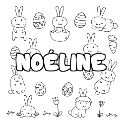 Coloriage pr&eacute;nom NO&Eacute;LINE - d&eacute;cor Paques