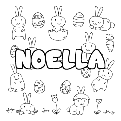 Coloriage prénom NOELLA - décor Paques