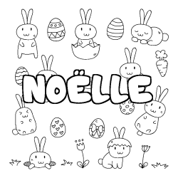 Coloriage pr&eacute;nom NO&Euml;LLE - d&eacute;cor Paques