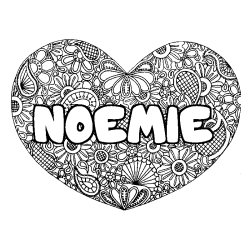 Coloriage prénom NOEMIE - décor Mandala coeur