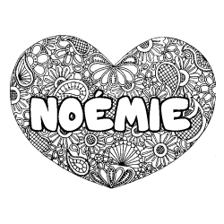 Coloriage prénom NOÉMIE - décor Mandala coeur