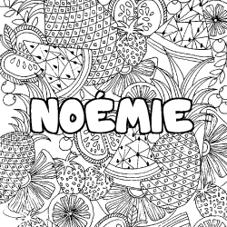 Coloriage prénom NOÉMIE - décor Mandala fruits