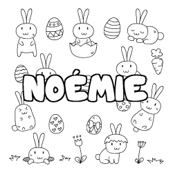 Coloriage pr&eacute;nom NO&Eacute;MIE - d&eacute;cor Paques