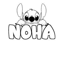 Coloriage prénom NOHA - décor Stitch