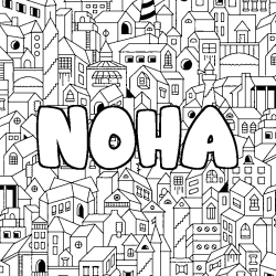 Coloriage prénom NOHA - décor Ville