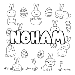 Coloriage prénom NOHAM - décor Paques