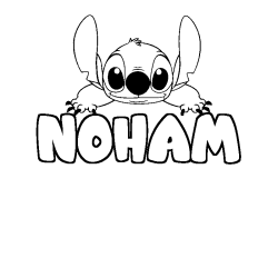 Coloriage prénom NOHAM - décor Stitch