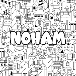 Coloriage prénom NOHAM - décor Ville