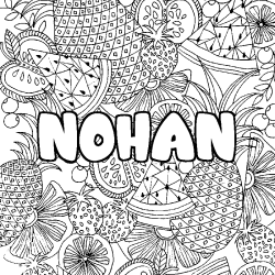 Coloriage prénom NOHAN - décor Mandala fruits