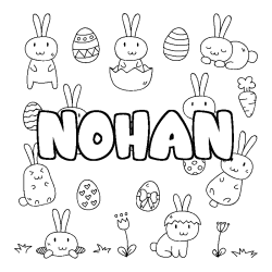 Coloriage prénom NOHAN - décor Paques