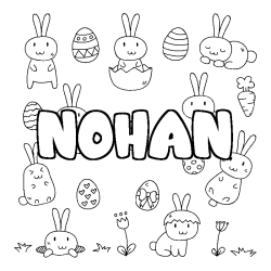 Coloriage pr&eacute;nom NOHAN - d&eacute;cor Paques