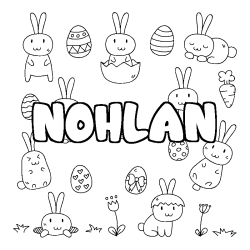Coloriage prénom NOHLAN - décor Paques