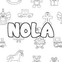 Coloriage prénom NOLA - décor Jouets