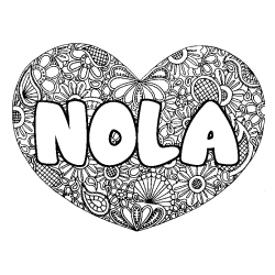 Coloriage prénom NOLA - décor Mandala coeur