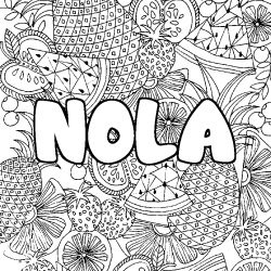 Coloriage prénom NOLA - décor Mandala fruits