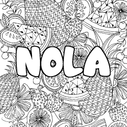 Coloriage pr&eacute;nom NOLA - d&eacute;cor Mandala fruits