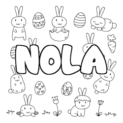 Coloriage prénom NOLA - décor Paques