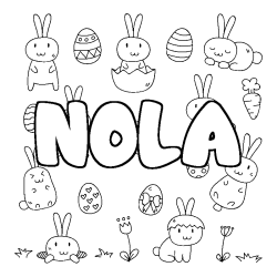 Coloriage pr&eacute;nom NOLA - d&eacute;cor Paques