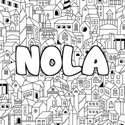 Coloriage prénom NOLA - décor Ville