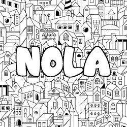 Coloriage pr&eacute;nom NOLA - d&eacute;cor Ville