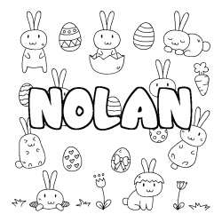 Coloriage prénom NOLAN - décor Paques