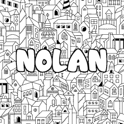 Coloriage prénom NOLAN - décor Ville