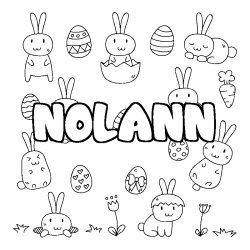 Coloriage prénom NOLANN - décor Paques