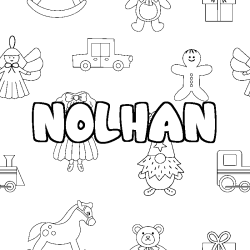Coloriage prénom NOLHAN - décor Jouets