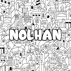 Coloriage prénom NOLHAN - décor Ville