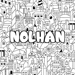 Coloriage pr&eacute;nom NOLHAN - d&eacute;cor Ville
