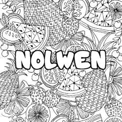 Coloriage prénom NOLWEN - décor Mandala fruits