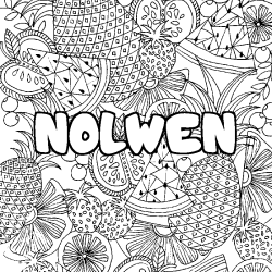 Coloriage pr&eacute;nom NOLWEN - d&eacute;cor Mandala fruits