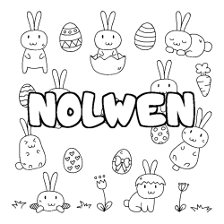 Coloriage prénom NOLWEN - décor Paques
