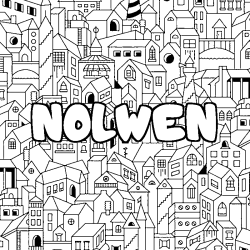 Coloriage prénom NOLWEN - décor Ville