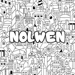 Coloriage pr&eacute;nom NOLWEN - d&eacute;cor Ville