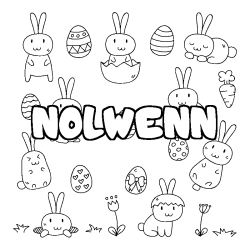 Coloriage pr&eacute;nom NOLWENN - d&eacute;cor Paques