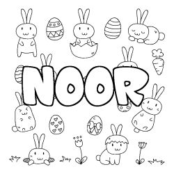 Coloriage pr&eacute;nom NOOR - d&eacute;cor Paques